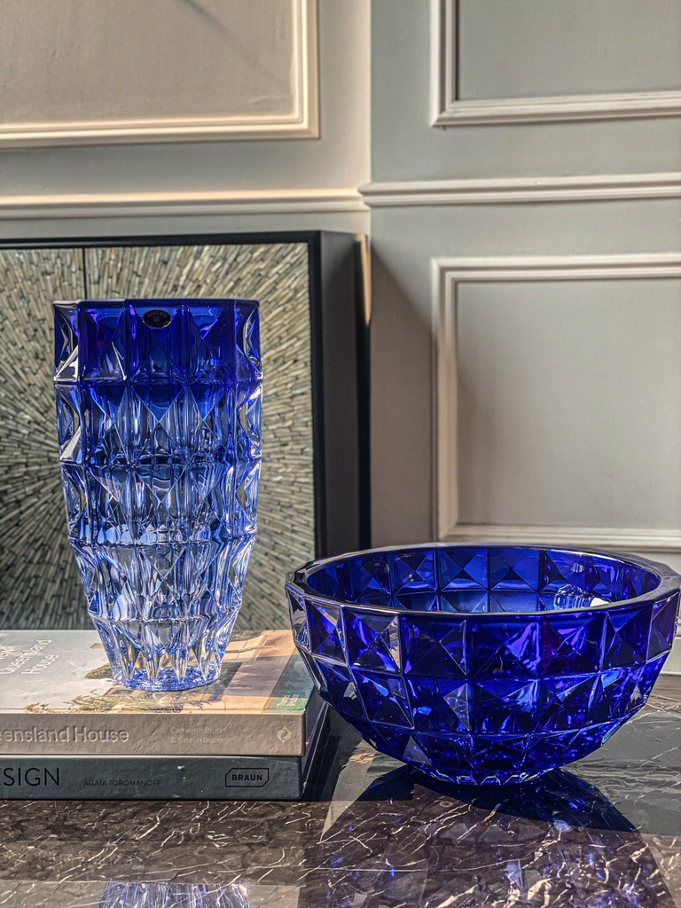 Lọ hoa pha lê kim cương Bohemia 28cm màu xanh dương Ombre (V/8KG31/72131/280/BO)