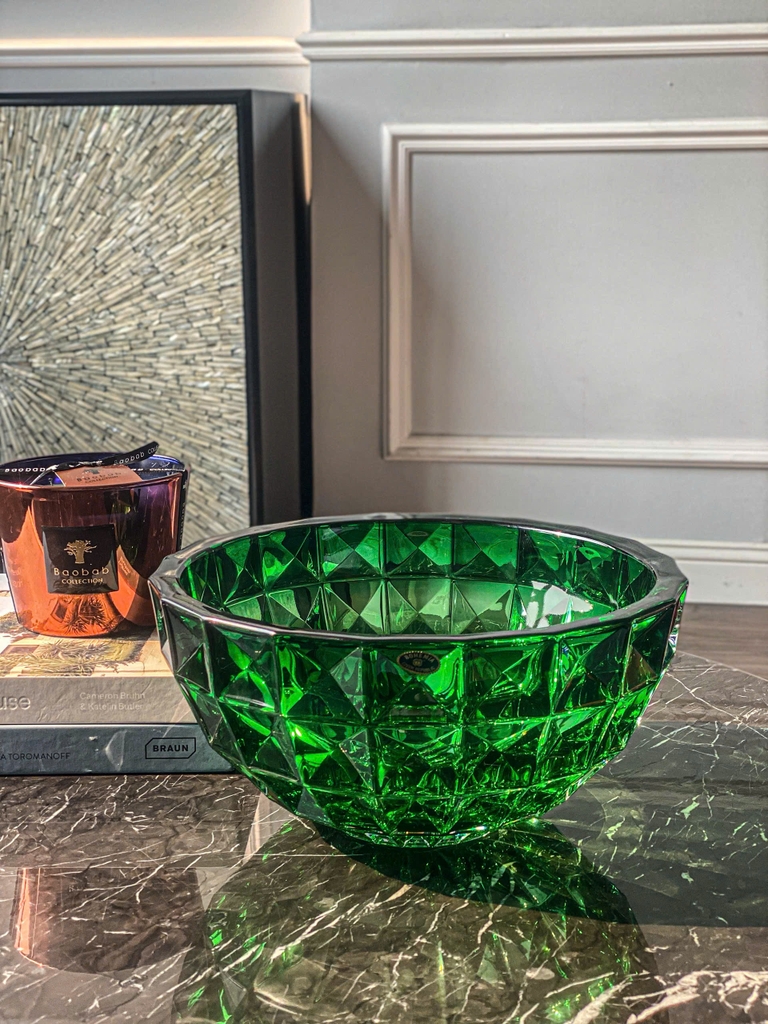 Tô pha lê kim cương Bohemia 28cm màu xanh lá Ombre (B/6KE30/72134/280/GO)