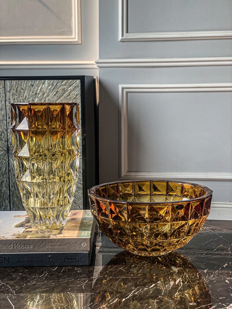 Lọ hoa pha lê kim cương Bohemia 28cm màu hổ phách Ombre (V/8KG31/72Y93/280/AO)