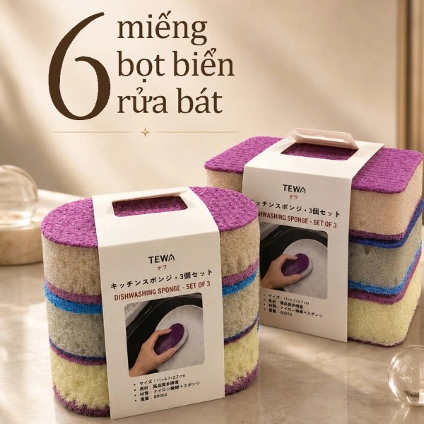 Combo 6 mút rửa bát đa năng Tewa 80069