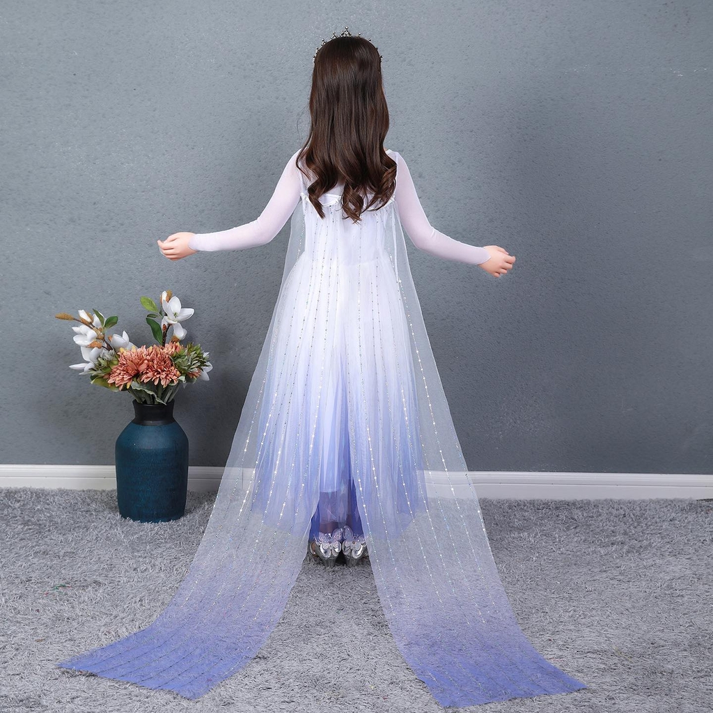 Đầm công chúa elsa cho bé gái, váy cotton phối lưới đính sao lấp lánh