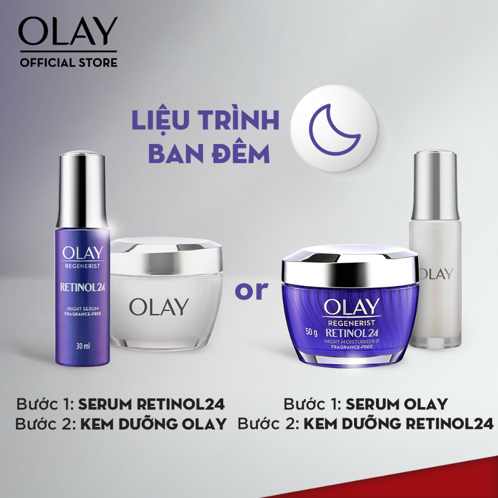 Combo Kem Dưỡng Ẩm Ban Đêm + Serum OLAY RETINOL24 Giúp Trẻ Hóa Da & Mờ Nếp Nhăn 50G + 30ML