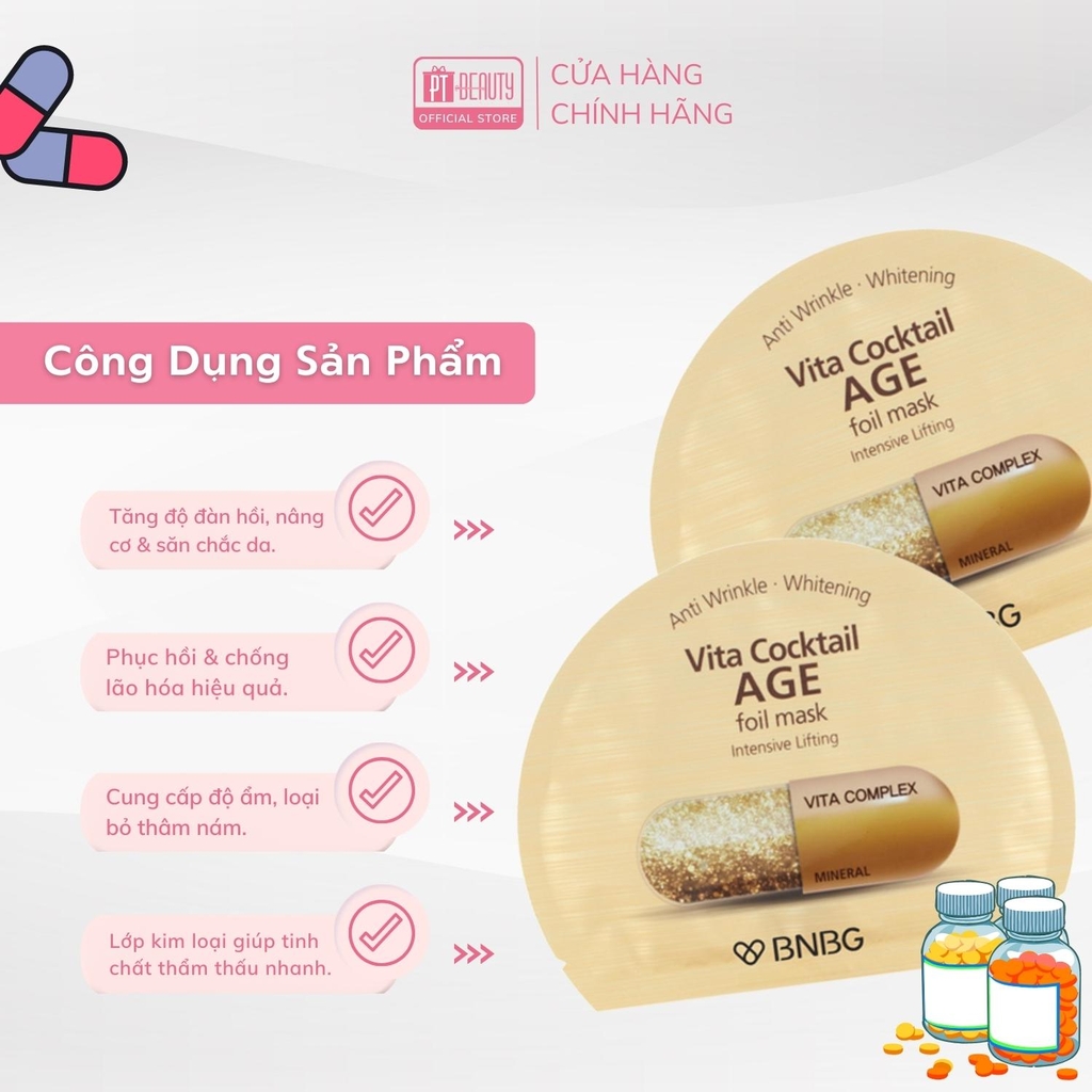 Mặt nạ BNBG Vita Mask giảm mụn, phục hồi, cấp ẩm, nuôi dưỡng da toàn diện 30ml Hàn Quốc
