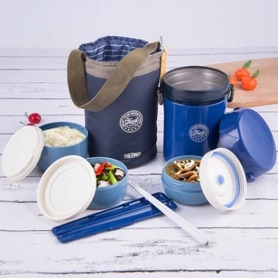 Hộp cơm giữ nhiệt Thermos JBG-801 (hộp 1,3l có túi xách) màu xanh - Hàng