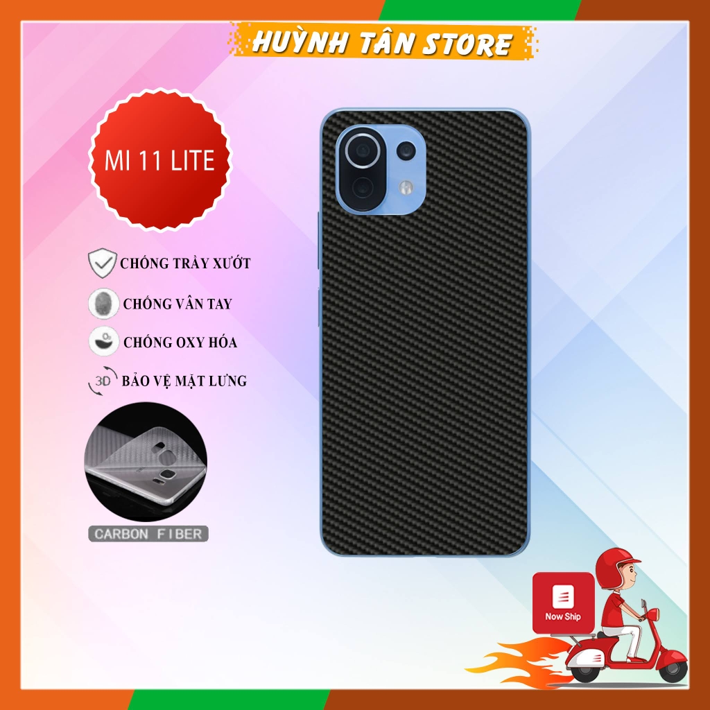 Miếng dán decal carbon mặt sau Xiaomi Mi 11 Lite chống trầy mặt lưng, chống  bám