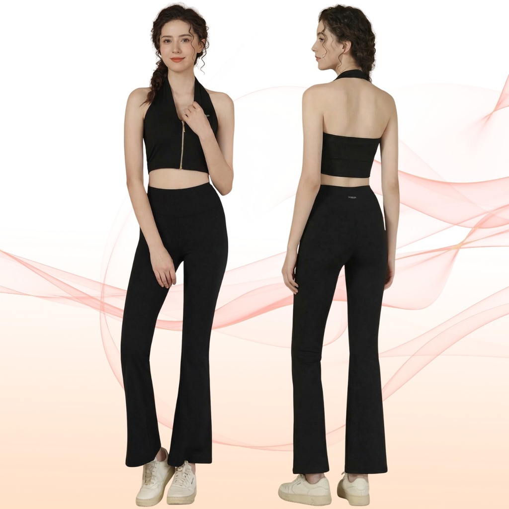 Bộ tập beYoga SET6129 - Áo Cổ yếm Khóa kéo & Quần loe Tôn dáng