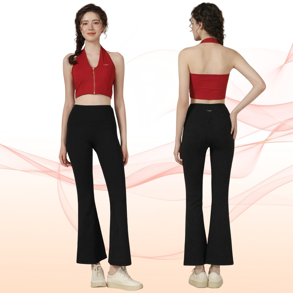 Bộ tập beYoga SET6129 - Áo Cổ yếm Khóa kéo & Quần loe Tôn dáng