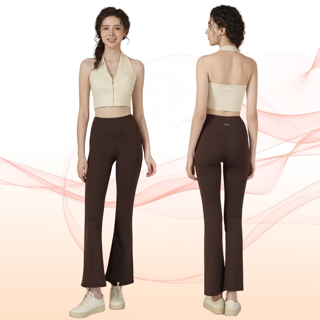 Bộ tập beYoga SET6129 - Áo Cổ yếm Khóa kéo & Quần loe Tôn dáng