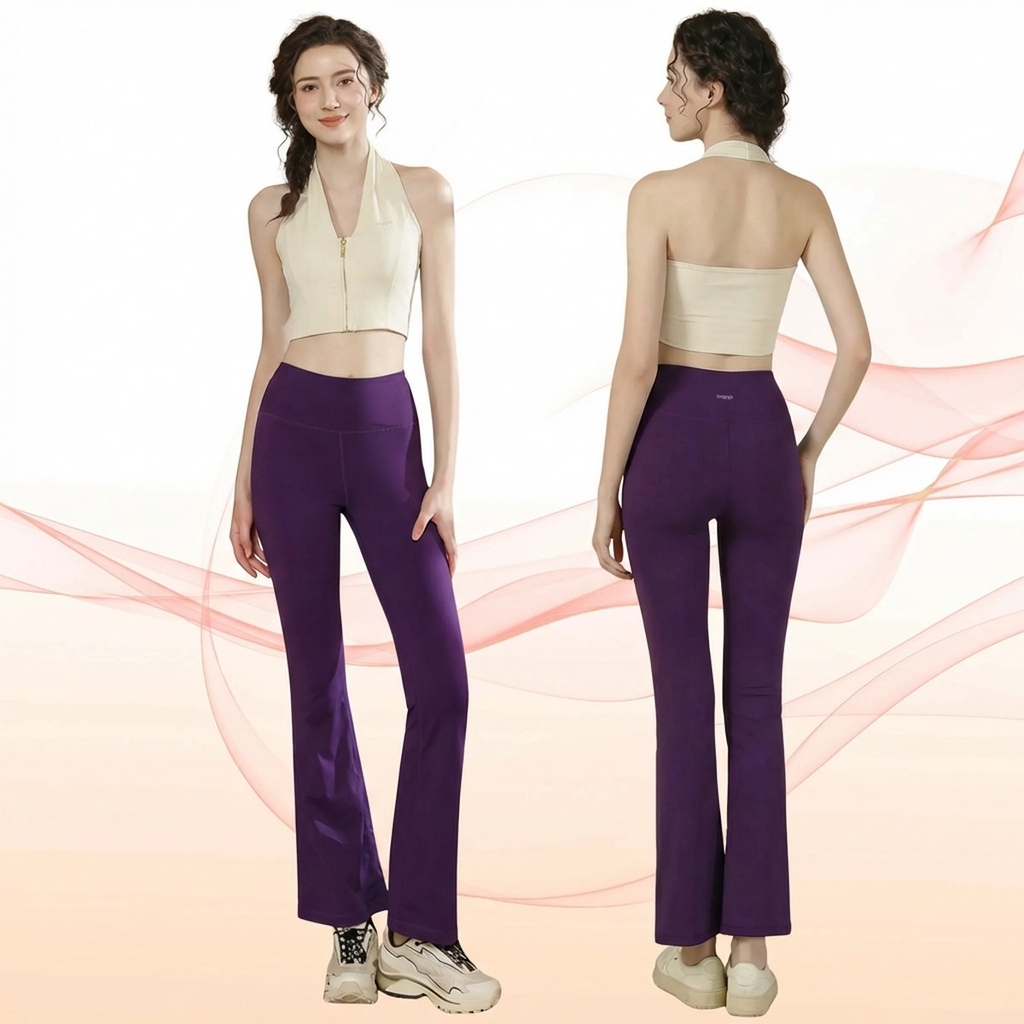 Bộ tập beYoga SET6129 - Áo Cổ yếm Khóa kéo & Quần loe Tôn dáng