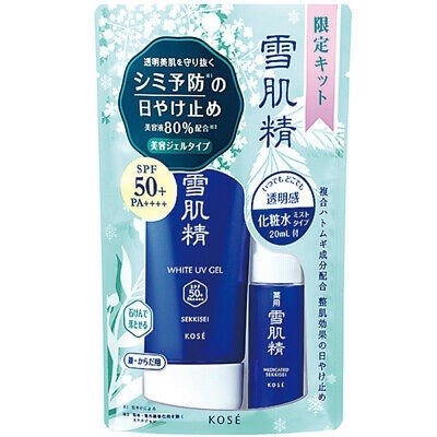 Set kem chống nắng Kose Sekkisei White UV Gel SPF 50+ PA++++ (80g) + toner (20ml) - Nhật Bản