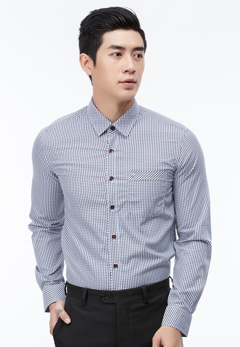 Áo sơ mi Owen Regular fit tay dài phối caro màu nâu - xanh