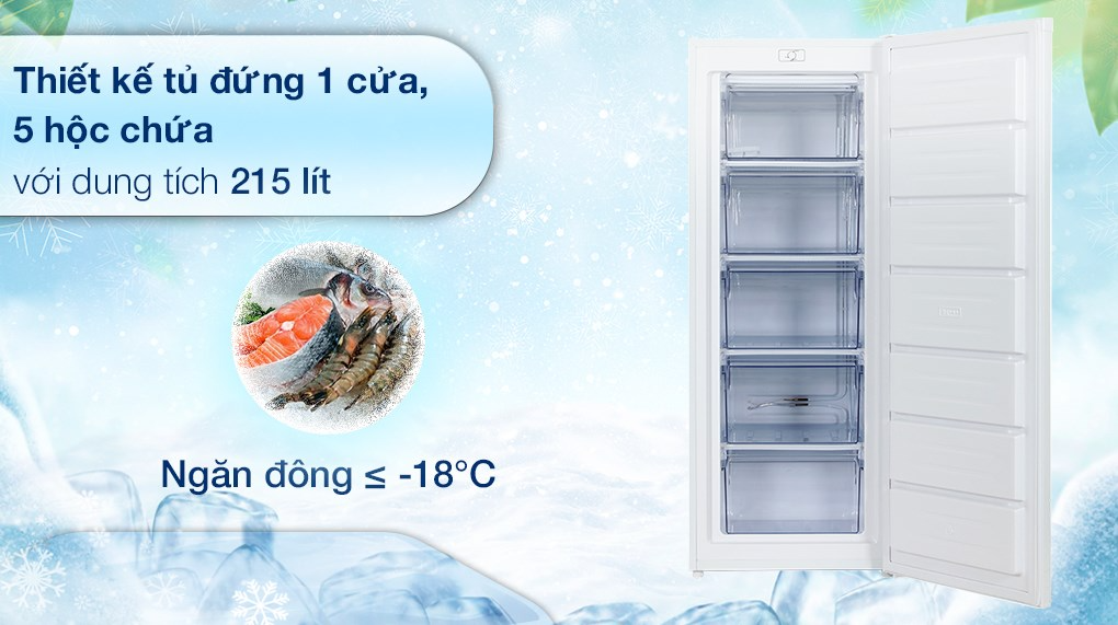Tủ đông ALASKA 5 ngăn dạng đứng DF-217 công suất 100W