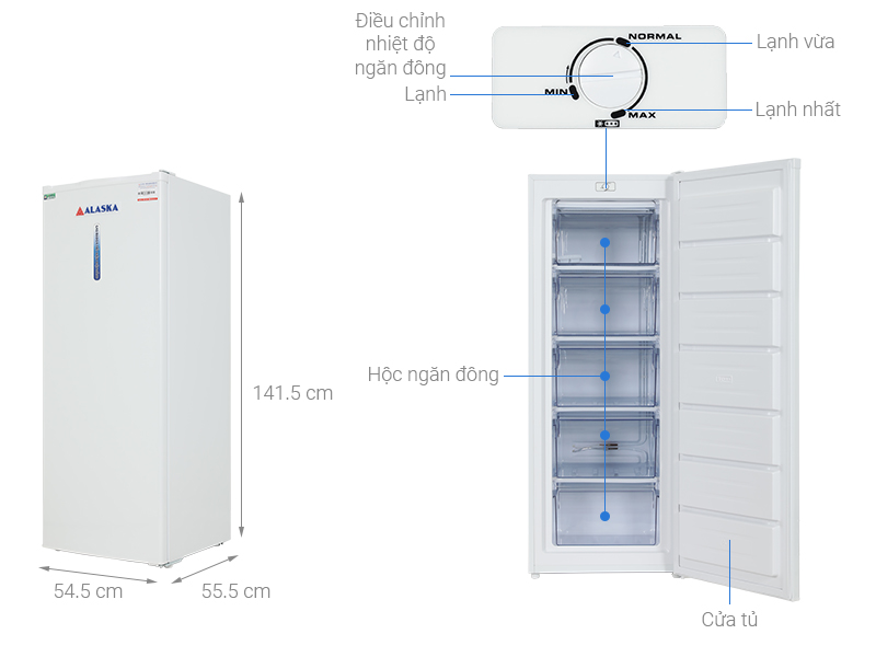 Tủ đông ALASKA 5 ngăn dạng đứng DF-217 công suất 100W