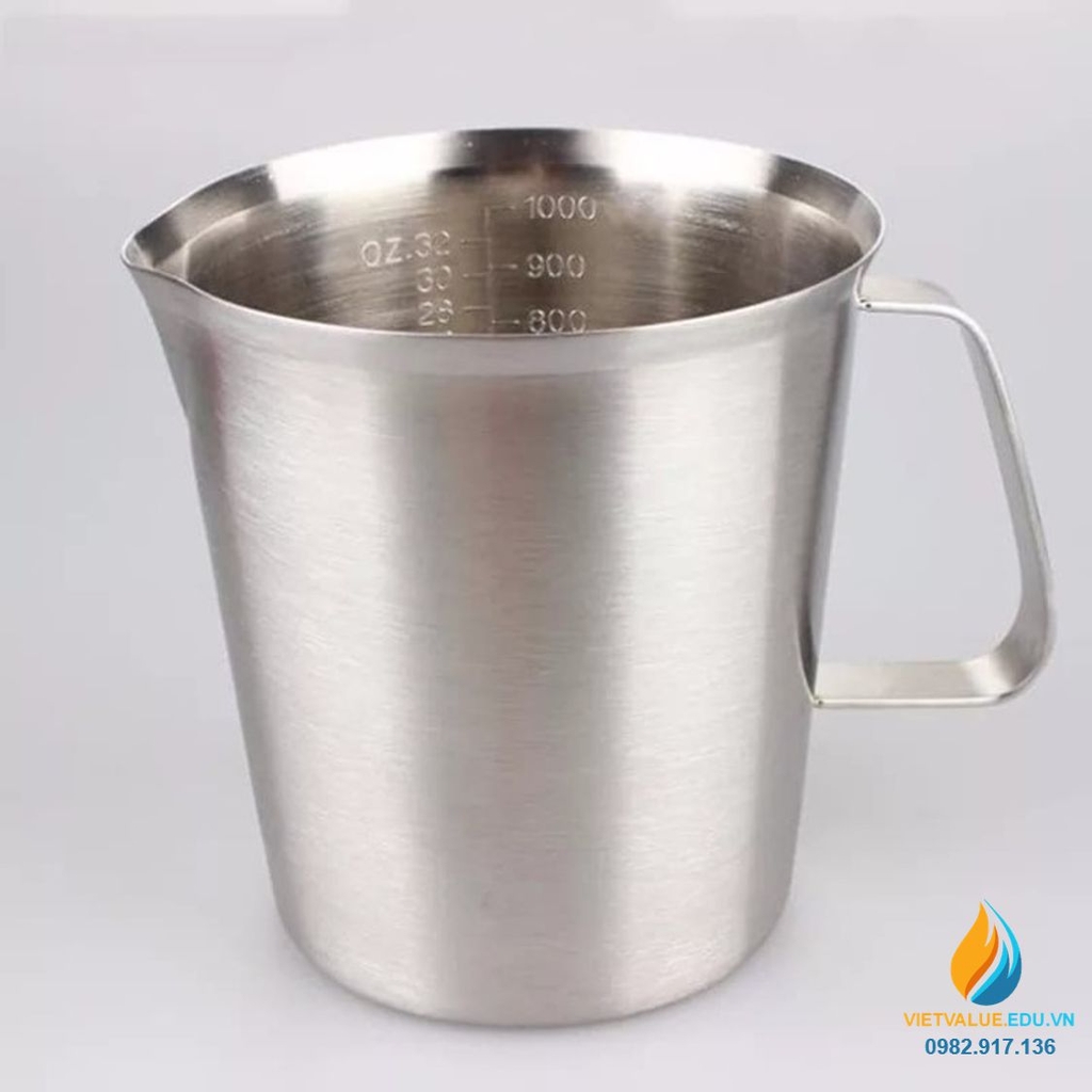 Ca inox 304 có chia vạch, có tay cầm, có mỏ, dung tích 1000ml VIETVALUE