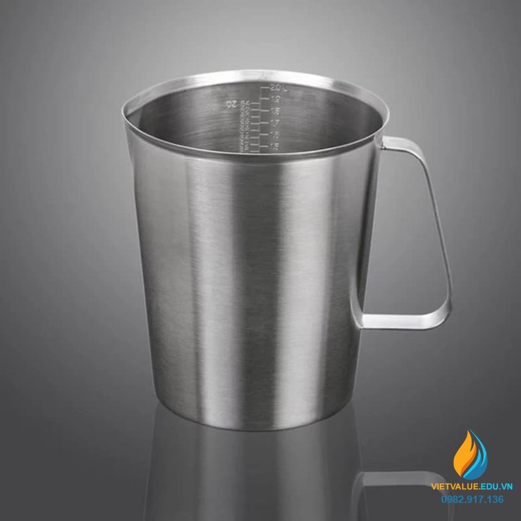 Ca inox 304 có chia vạch, có tay cầm, có mỏ rót, dung tích 2000ml VIETVALUE