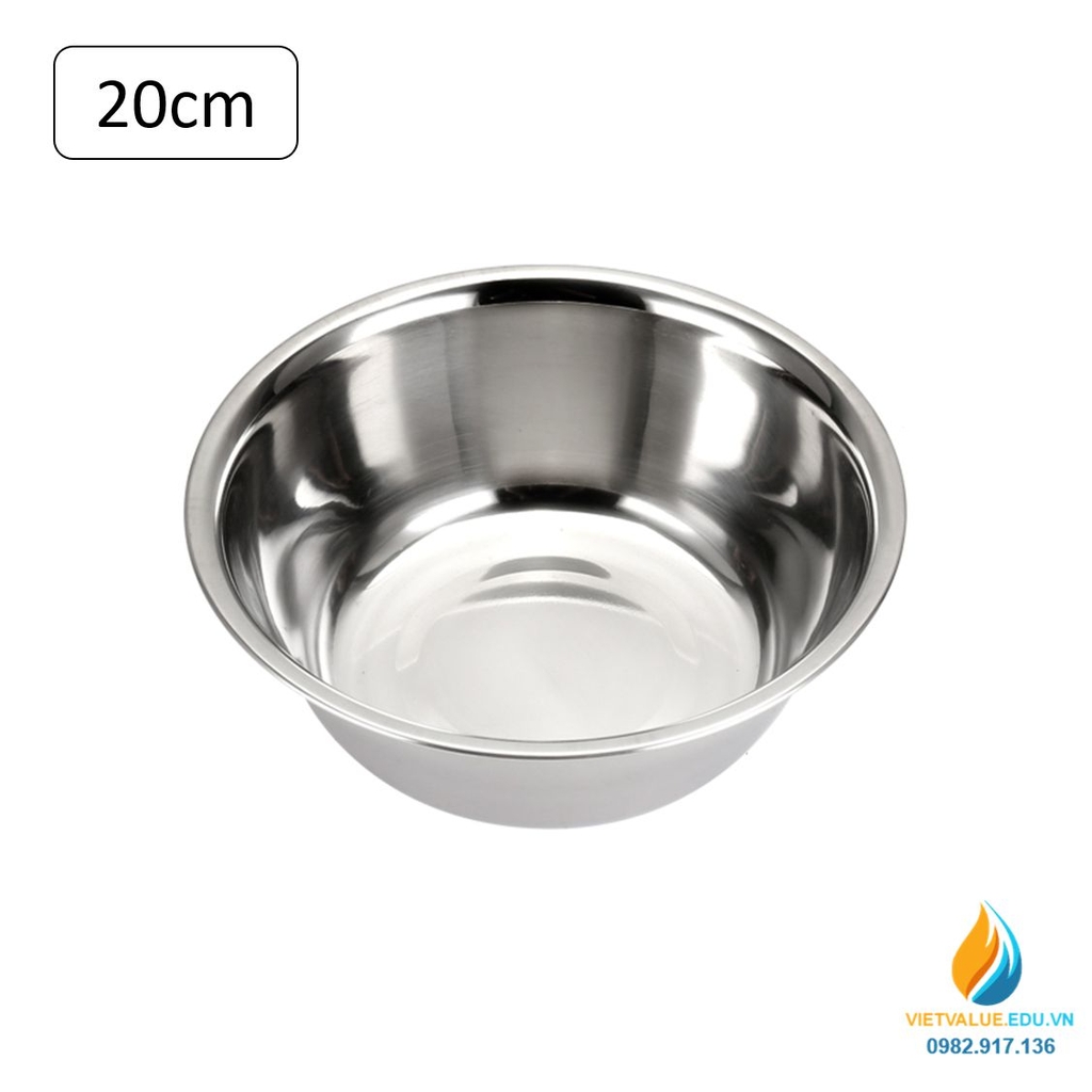 Bát Inox 304 miệng 20cm, khử trùng y tế, chống Iot, thành dày, đáy ...