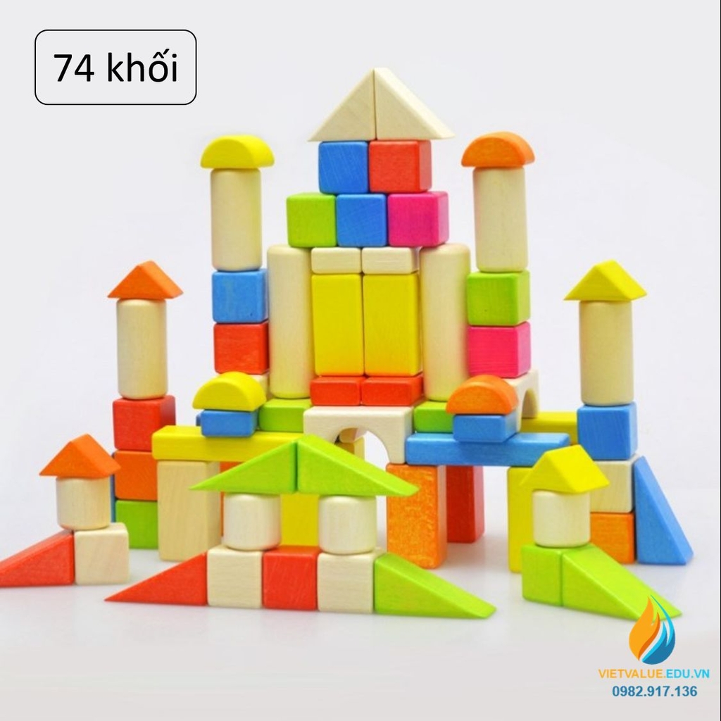 Bộ lắp ghép khối gỗ 74 chi tiết, đồ chơi xây dựng mô hình stem cho ...
