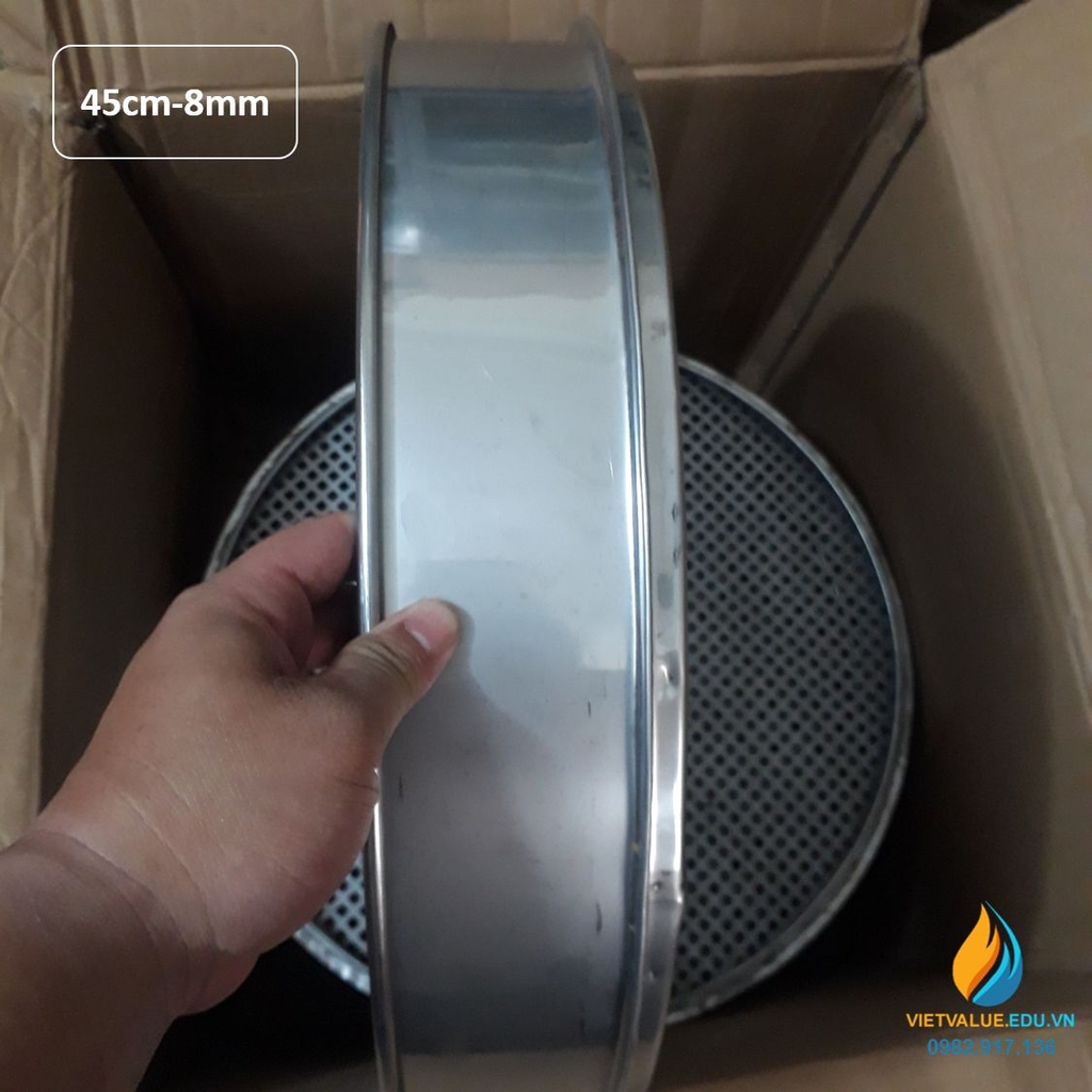 Sàng rây tiêu chuẩn đường kính 45cm, lỗ vuông 8mm, chất liệu inox không ...