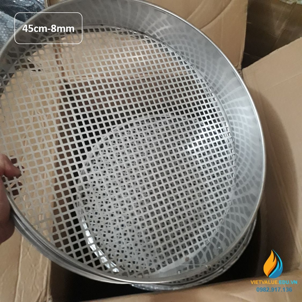 Sàng rây tiêu chuẩn đường kính 45cm, lỗ vuông 8mm, chất liệu inox không ...