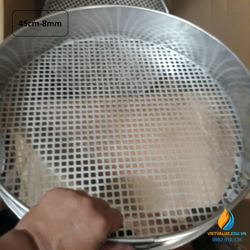 Sàng rây tiêu chuẩn đường kính 45cm, lỗ vuông 8mm, chất liệu inox không ...