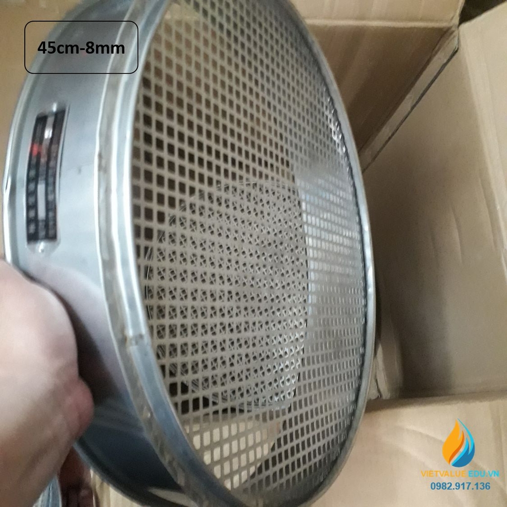 Sàng rây tiêu chuẩn đường kính 45cm, lỗ vuông 8mm, chất liệu inox không ...