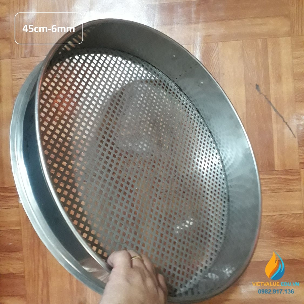 Sàng rây tiêu chuẩn đường kính 45cm, lỗ vuông 6mm, chất liệu inox không ...