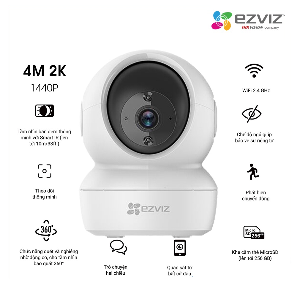 Camera Wifi Ezviz H6C 4M (2K, 2560 × 1440), xoay 360, Đàm thoại hai chiều. | CÔNG TY CP CÔNG NGHỆ CƯỜNG ANH