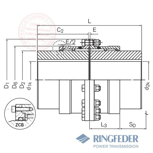 Gear Couplings TNZ ZCAUU / TNZ ZCBUU Drawing