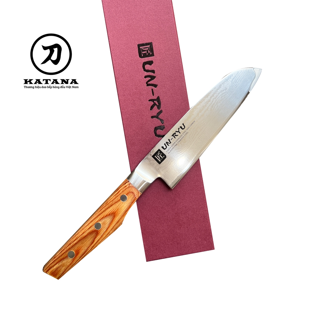 Dao bếp Nhật cao cấp UN-RYU thép Damascus 33 lớp VG-10 Middle Santoku UNR-02 - Dao thái đa năng (160mm)