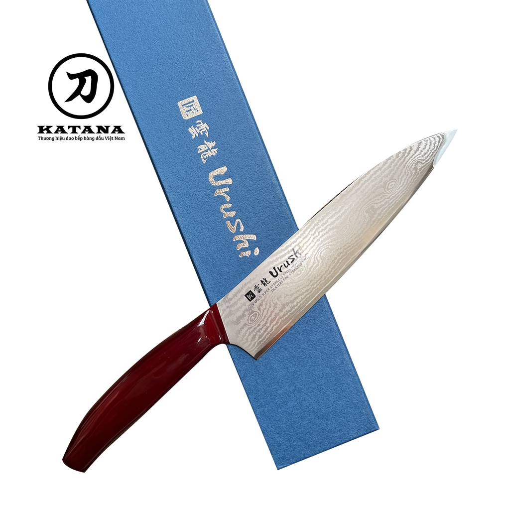 Dao bếp Nhật cao cấp Urushi thép Damascus 33 lớp VG-10 Gyuto UNR-202 - Dao thái thịt cá (190mm)