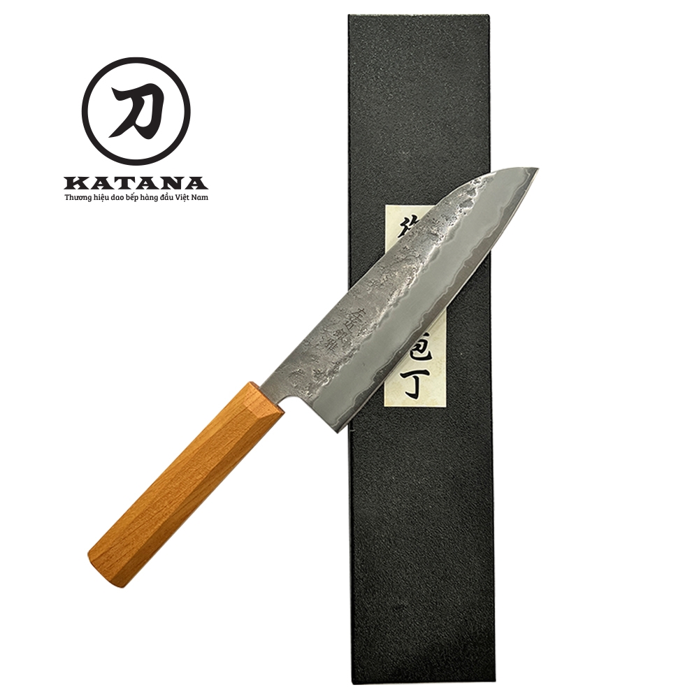 Dao bếp Nhật cao cấp Sakon Ginga thép giấy bạc Gingami 3 lớp Santoku cán gỗ Keiyaki vàng - Dao thái đa năng (165mm)