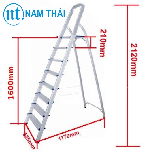 Thang nhôm tay vịn 8 bậc Nikita AL08