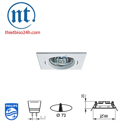 Chóa đèn âm trần Halogen (dạng chén) 1 x Max 50W/12V-GU5.3 (QBS028)