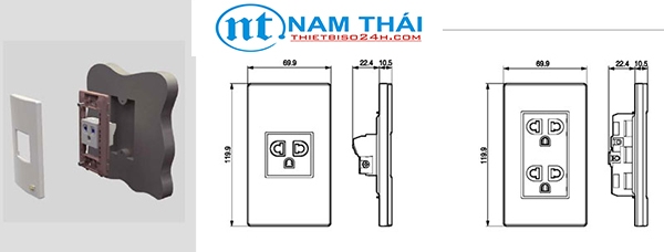 Ổ cắm đôi , 2 gang Socket ( Outlet) LS - Korea ( LSV - OB2W + LSV - OP2W)