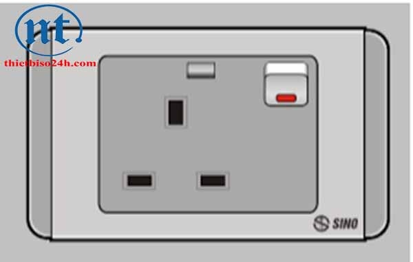 Ổ cắm 13A, 3 chấu vuông kiểu Anh có công tắc và đèn báo - S6813SN