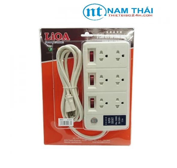 Ổ cắm kéo dài công suất lớn LIOA - 6 ổ 3 chấu (6SS2.5-2)