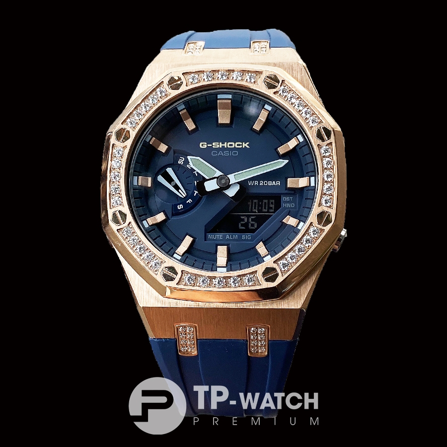 G SHOCK GA 2110ET 2A AP CUSTOM ROSE GOLD DIAMOND x NAVY ROYAL OAK