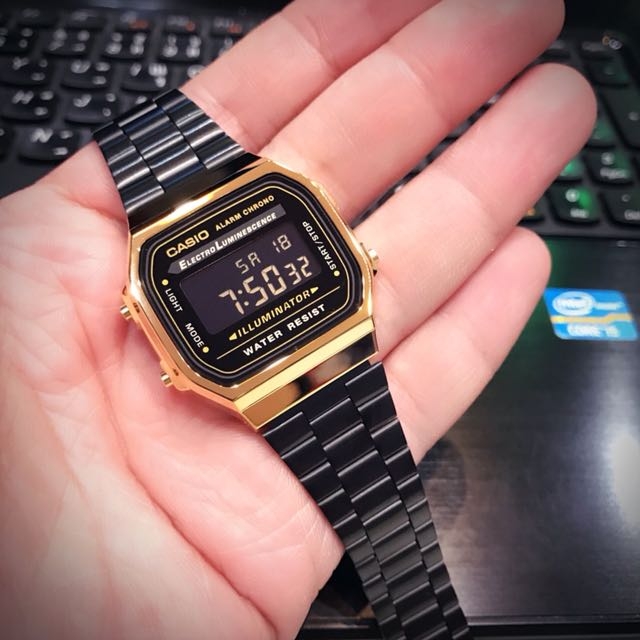 CASIO CLASSIC A168WEGB 1B BLACK GOLD TP WATCH PREMIUM