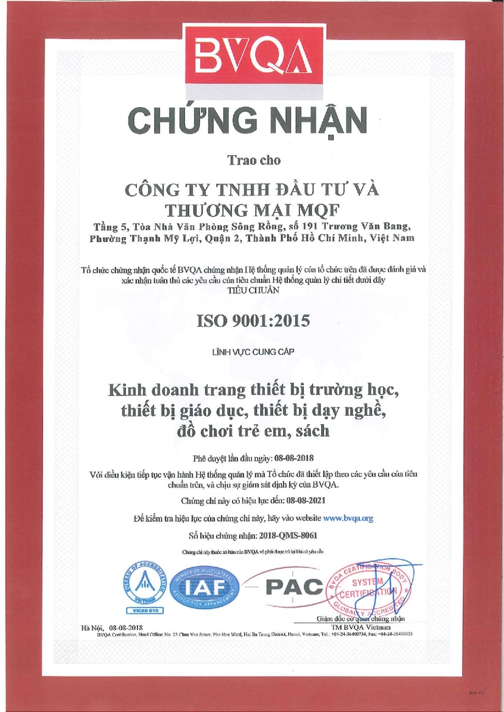 Chứng nhận hệ thống quản lý chất lượng phù hợp tiêu chuẩn ISO 9001:2015 và TCVN ISO 9001:2008 đồ chơi cho bé Polesie