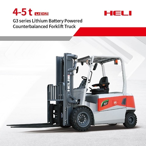 4 ton, 4.5 ton, 5 ton G3 series lithium battery powered forklift truck