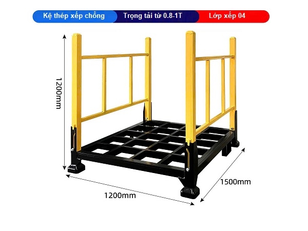 Kệ thép xếp chồng 1.2x1.5 mét trọng tải 0.6-0.8 tấn đáy hở