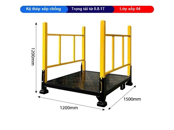 Kệ thép xếp chồng 1.2x1.5 mét trọng tải 0.8-1 tấn đáy kín