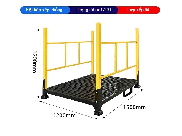 Kệ thép xếp chồng 1.2x1.5 mét trọng tải 1-1.2 tấn đáy hở