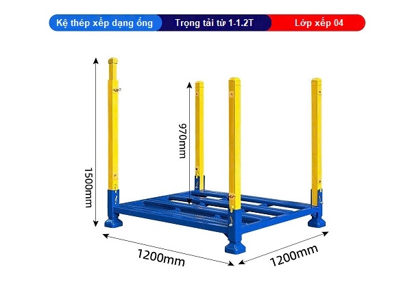 Kệ thép xếp dạng ống 1.2x1.2 mét trọng tải 1-1.2 tấn đáy hở