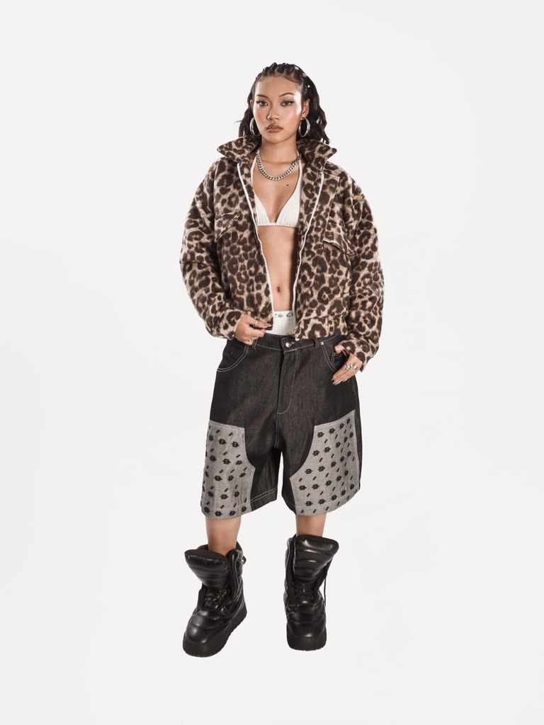 DSW Crop Bomber Jacket Classy - Leopard