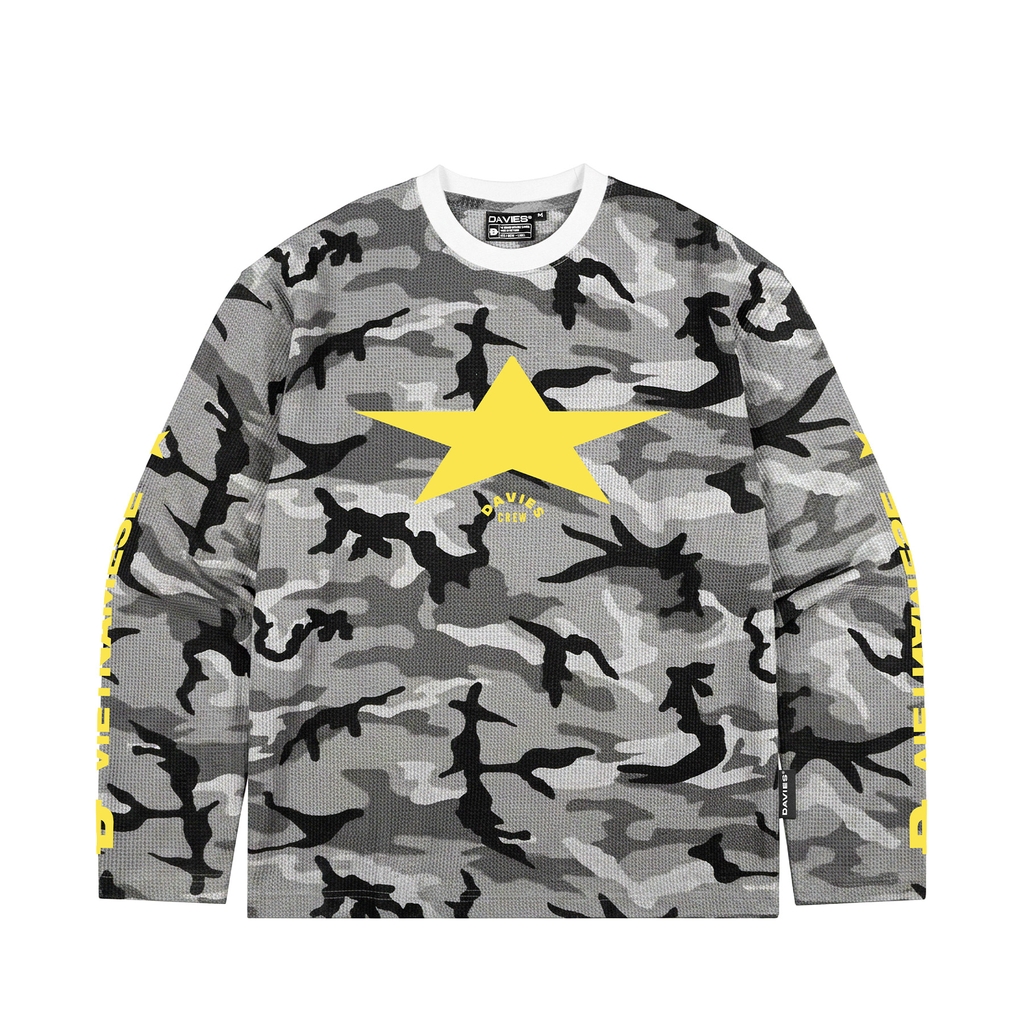 DSW D Waffle Camo Long Sleeve Tee - Xám