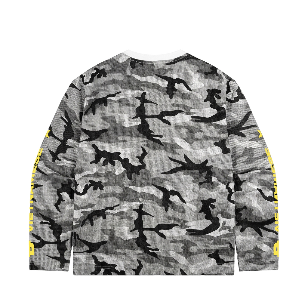 DSW D Waffle Camo Long Sleeve Tee - Xám
