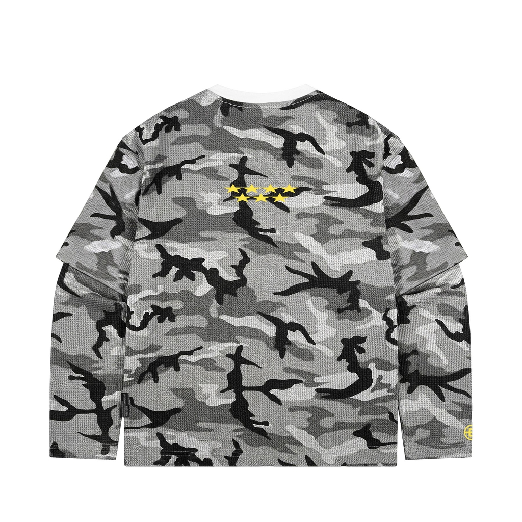 DSW D Waffle Camo Double Layer Sleeve Tee - Xám