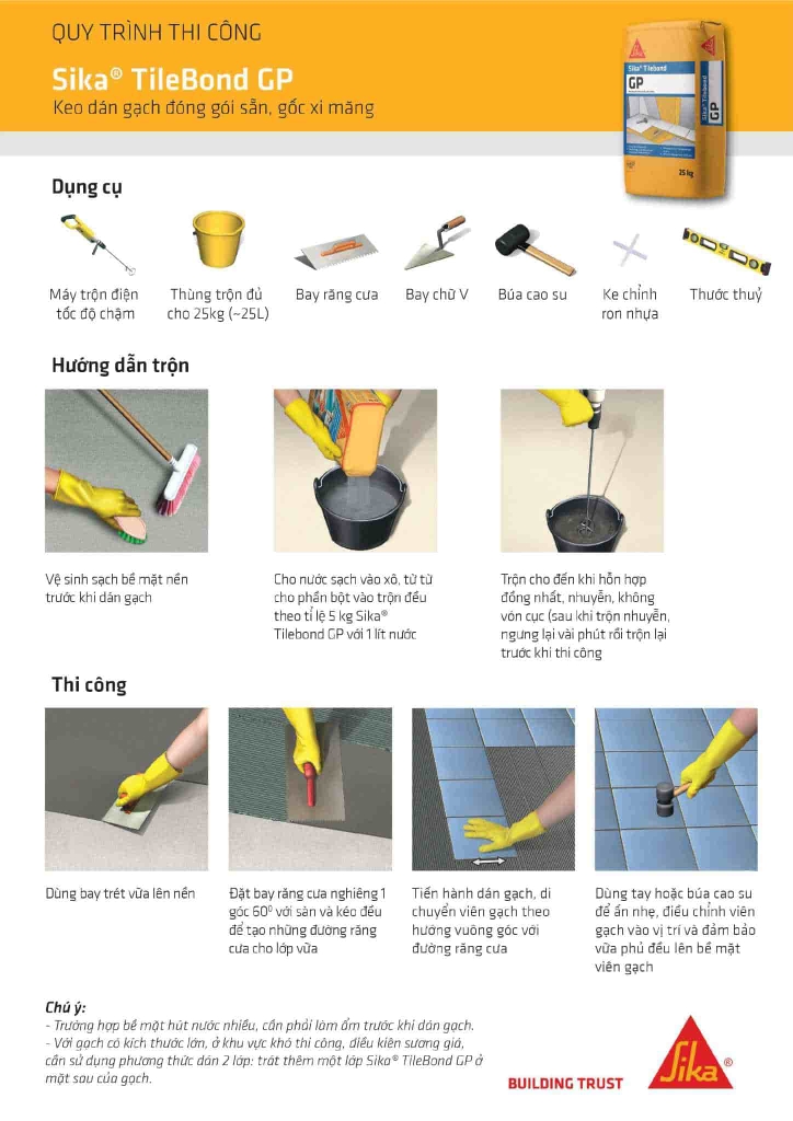Biện pháp thi công sika tilebond GP