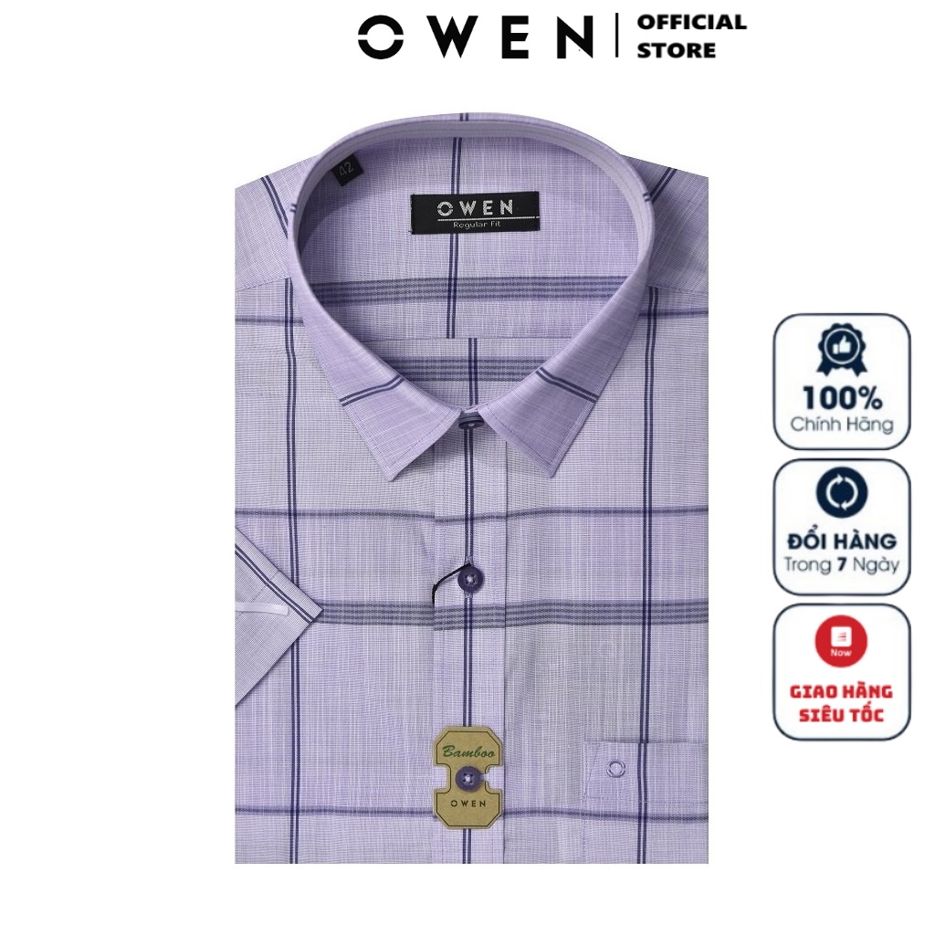 Mua OWEN  Áo sơ mi ngắn tay Owen vải sợi tre kẻ xanh 22659  Tiki